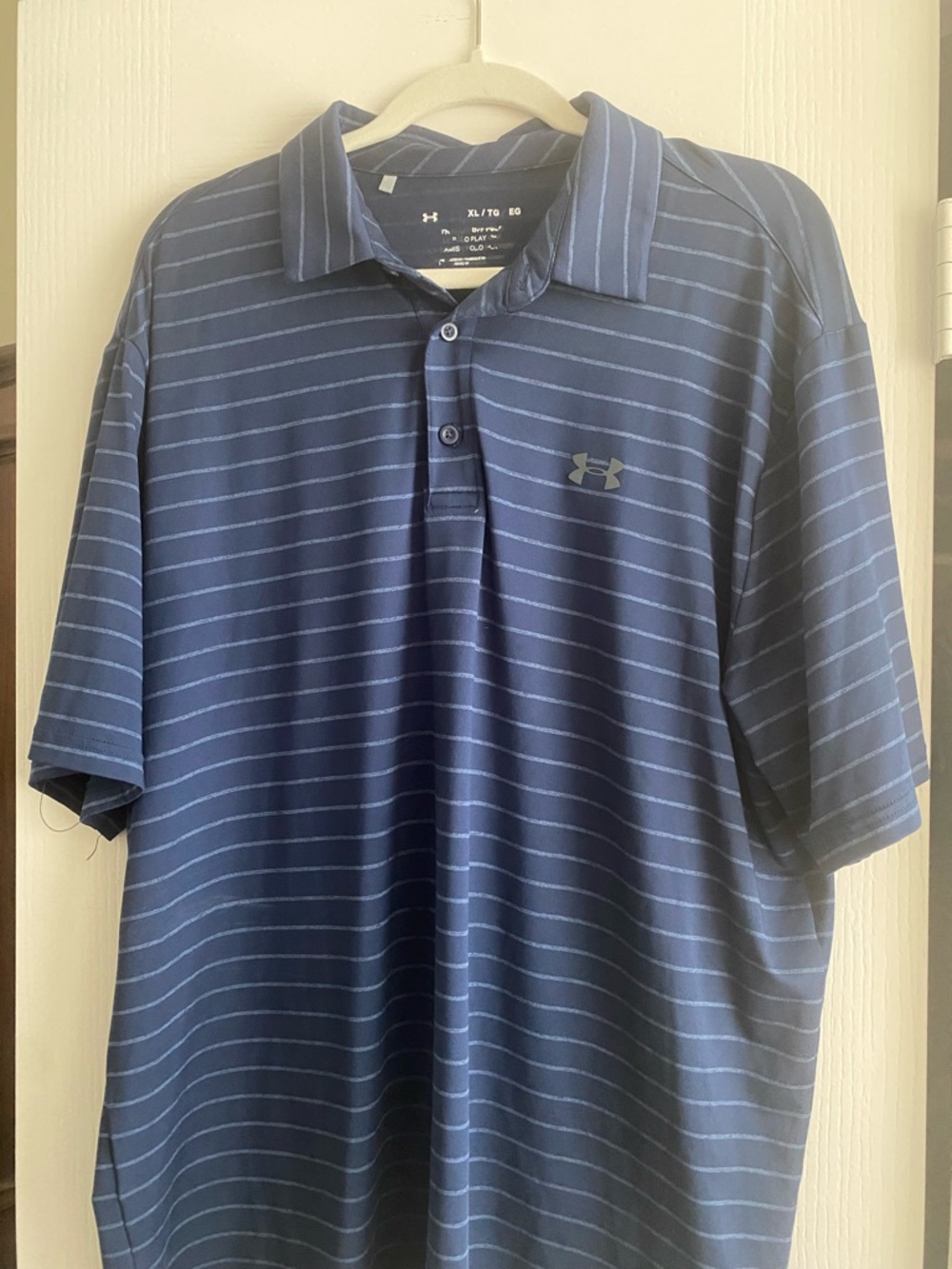 Under Armour Men’s Navy and Light Blue Striped Polo